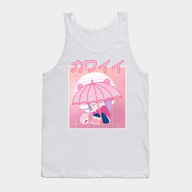 90s Japanese Kawaii Sad Girl Pink Japanese Strawberry Milk Tank Top by gogo-jr